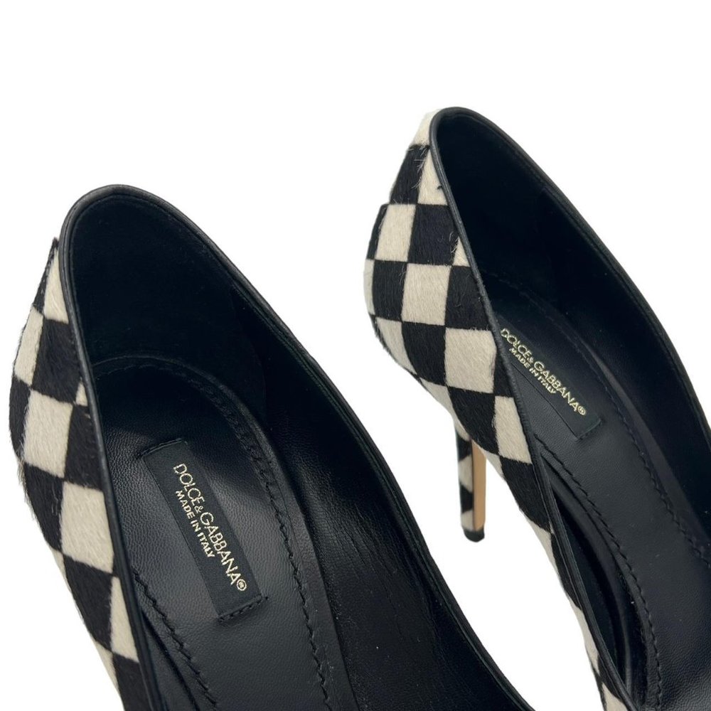 Vintage Dolce & Gabbana black and white checkered ponyhair pointed toe heels - Picture 2 of 6